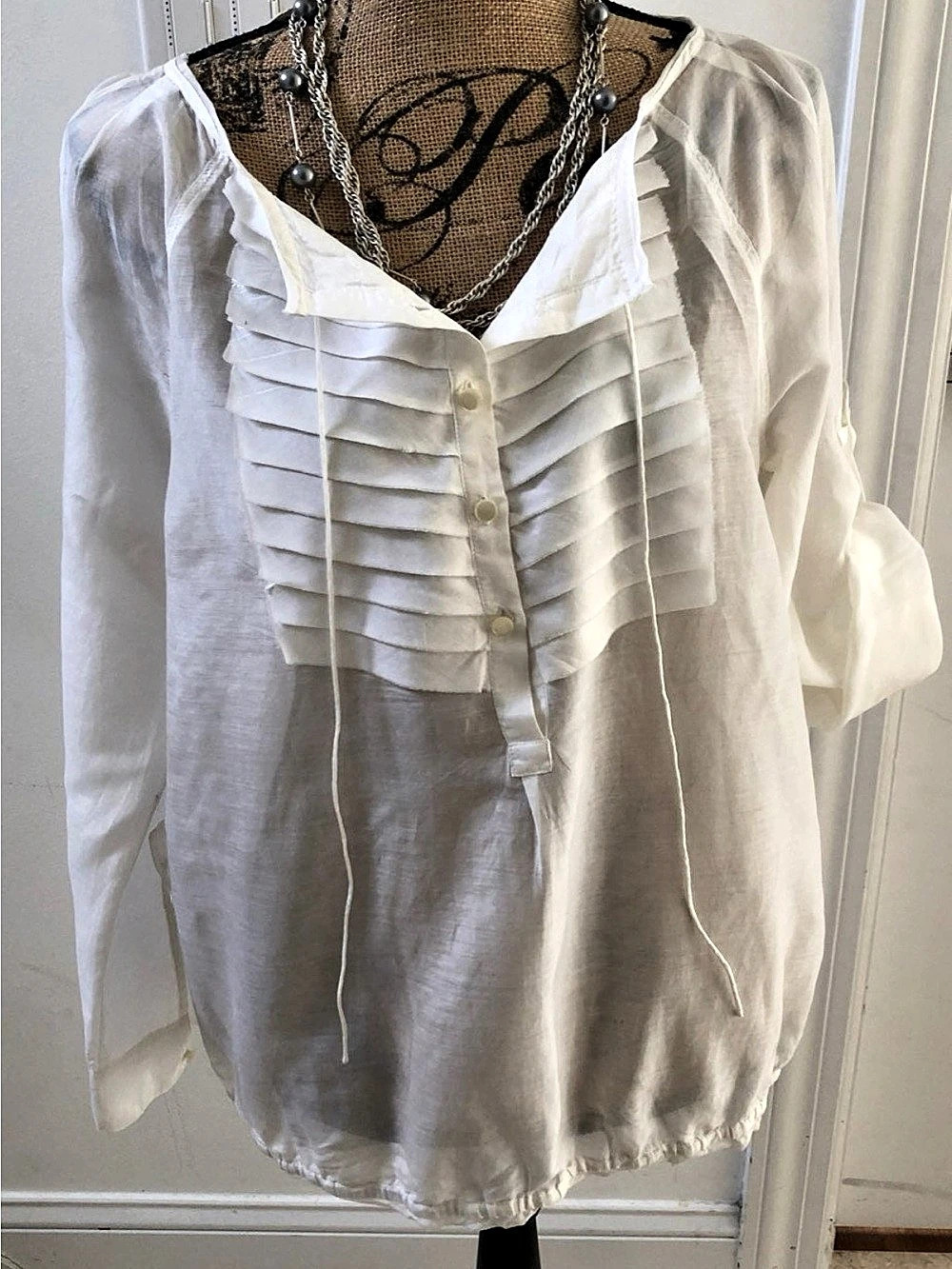Gap White Pleated Bib Blouse Like New